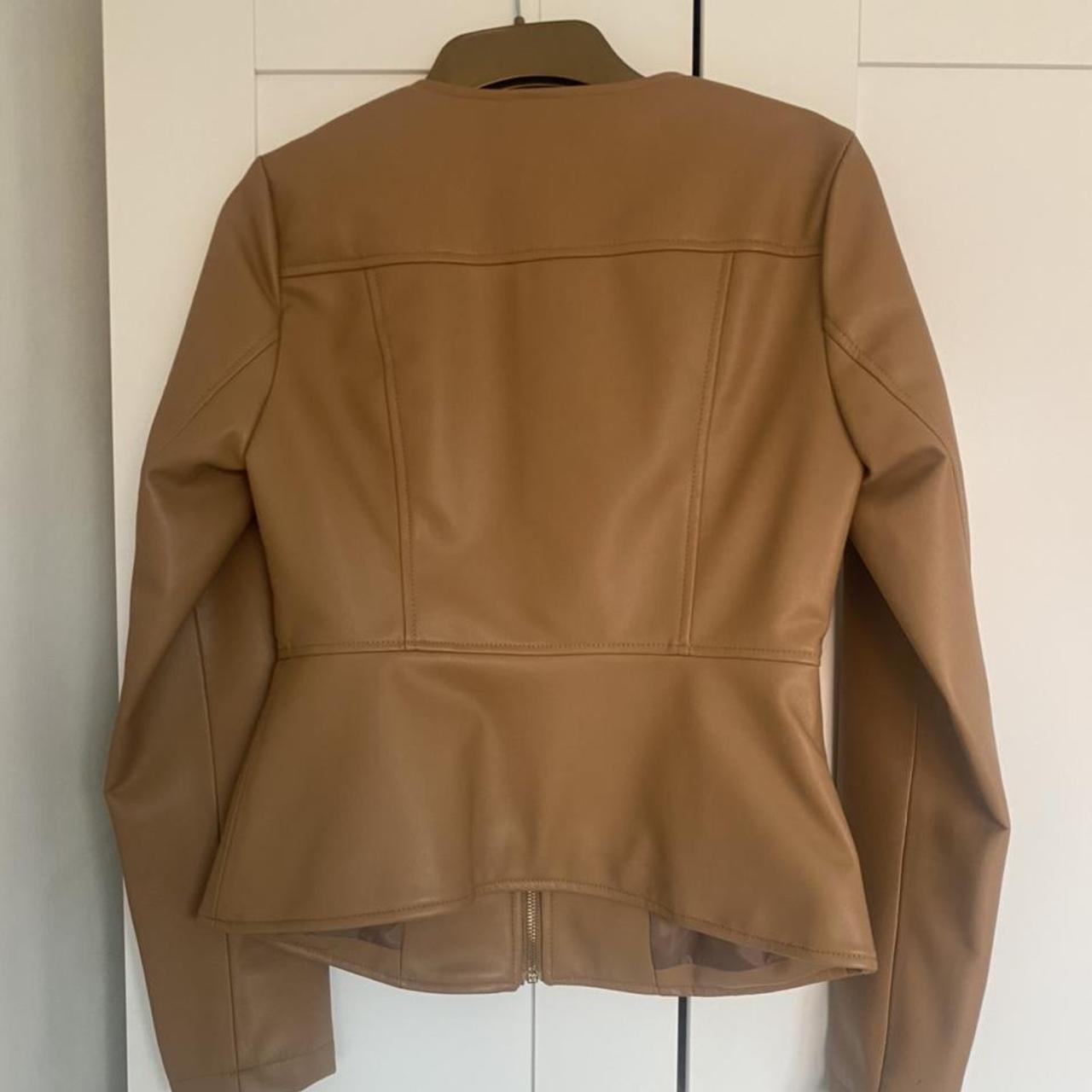 Brown faux leather jacket from Zara. Worn once.... - Depop