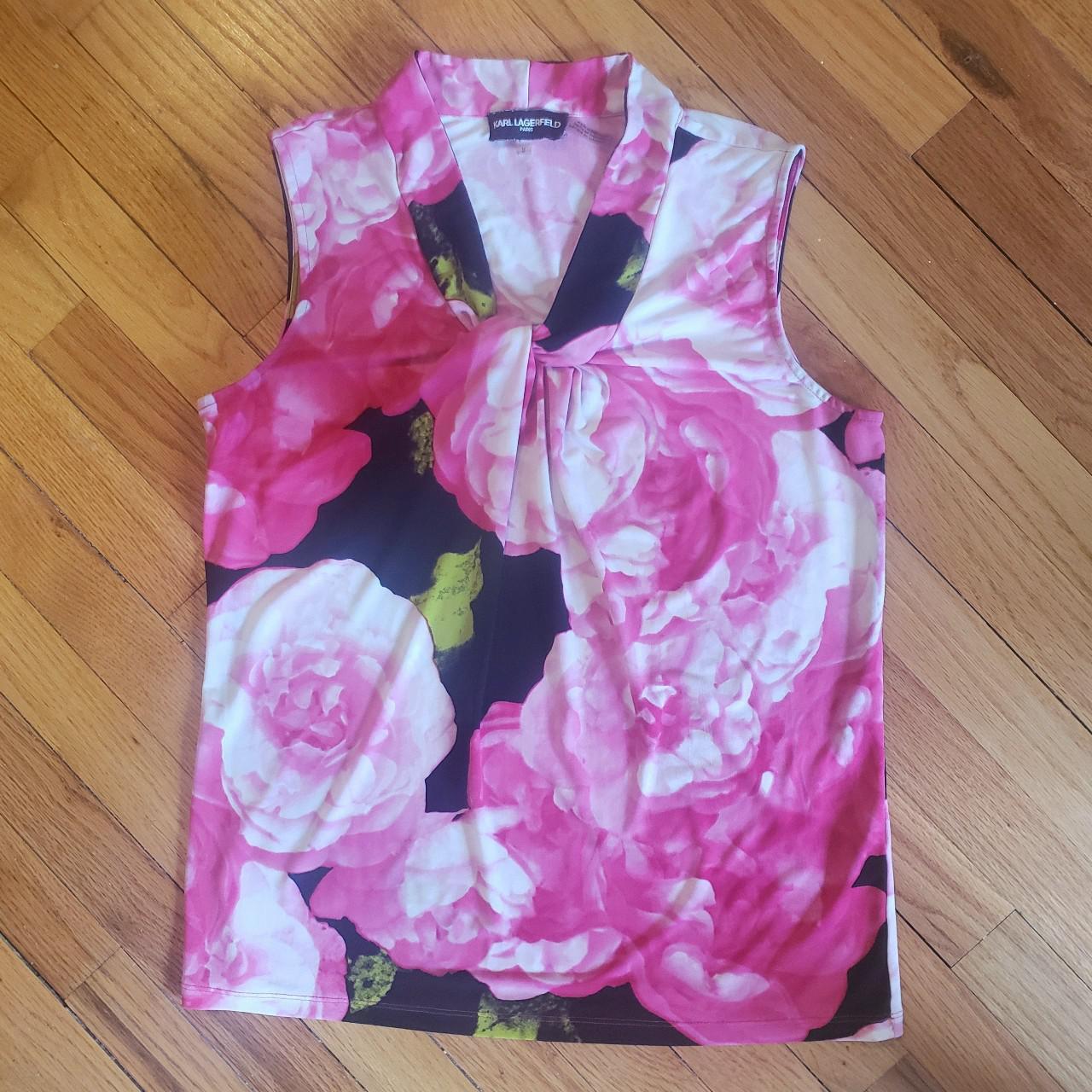 Karl Lagerfeld Women's Pink and Black Blouse | Depop