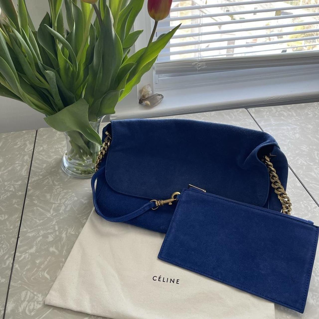 Blue suede Celine Gourmette Shoulder Bag features a Depop