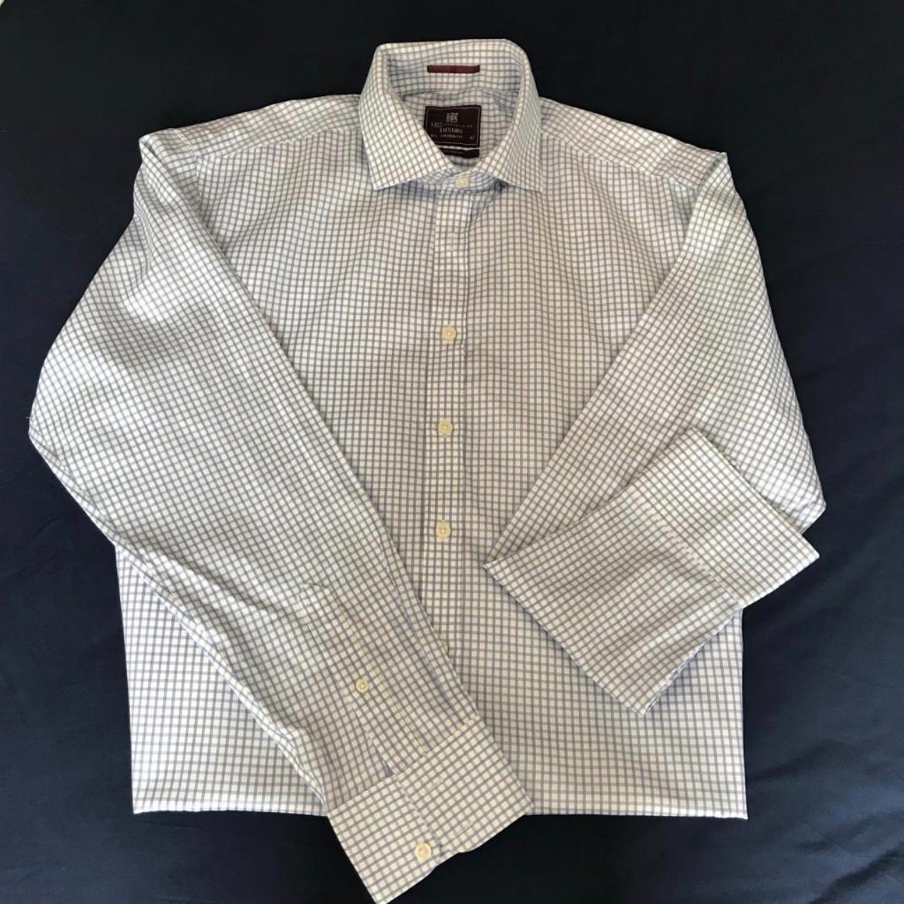 Marks & Spencer Men's White and Blue Shirt | Depop