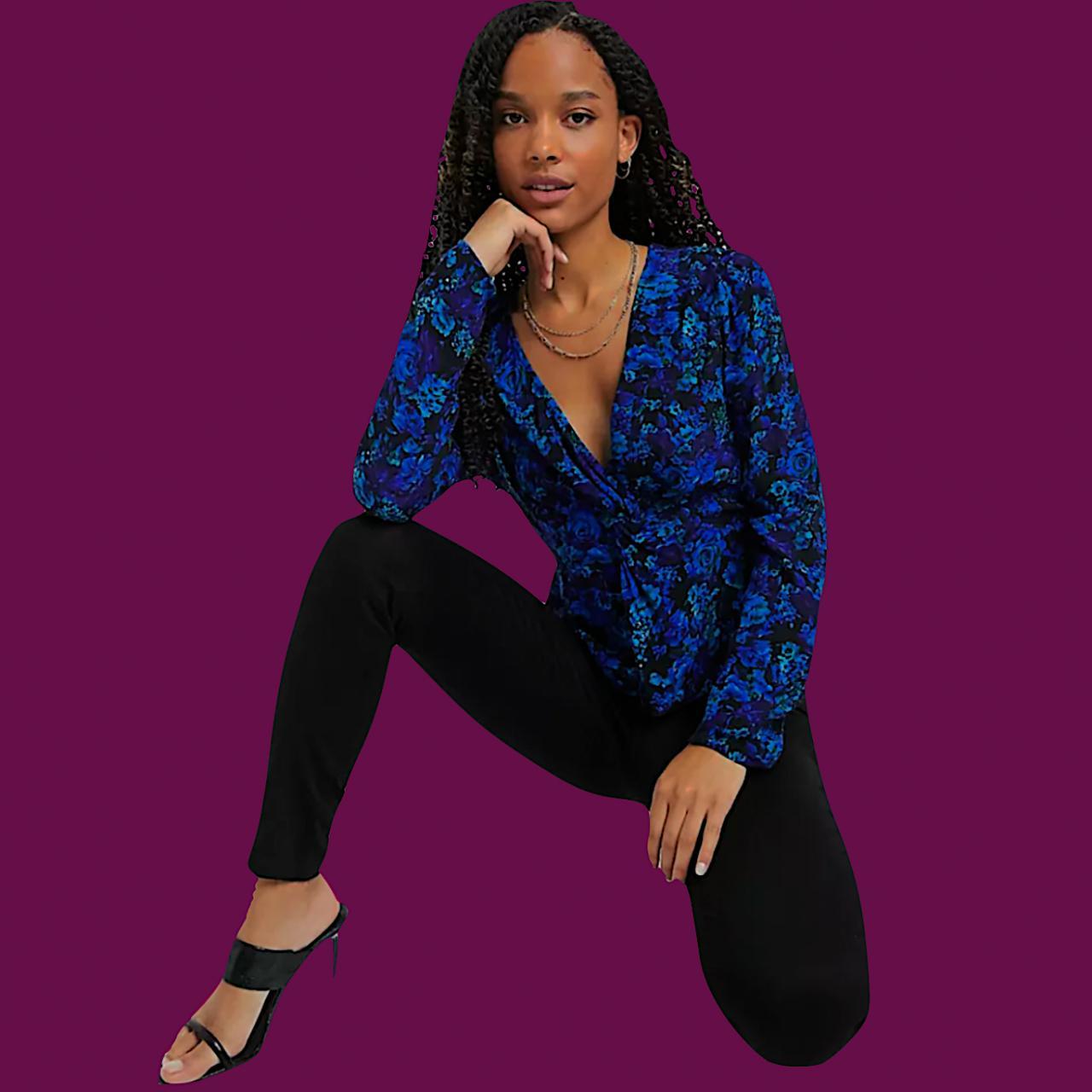 Electric Blue Floral Wrap Top // Size 18 but would... Depop