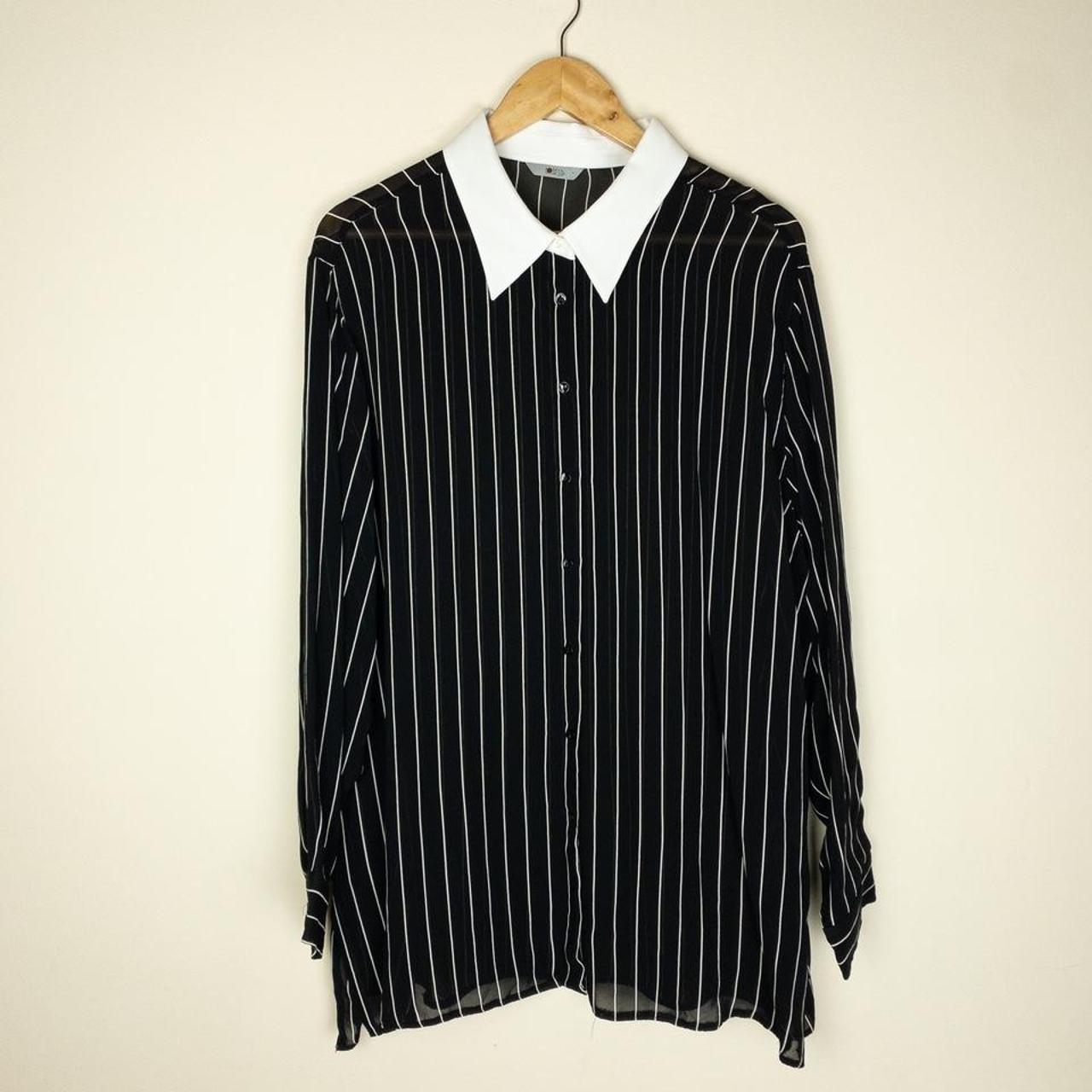 Vintage Sheer Shirt Black with white stripes and... - Depop