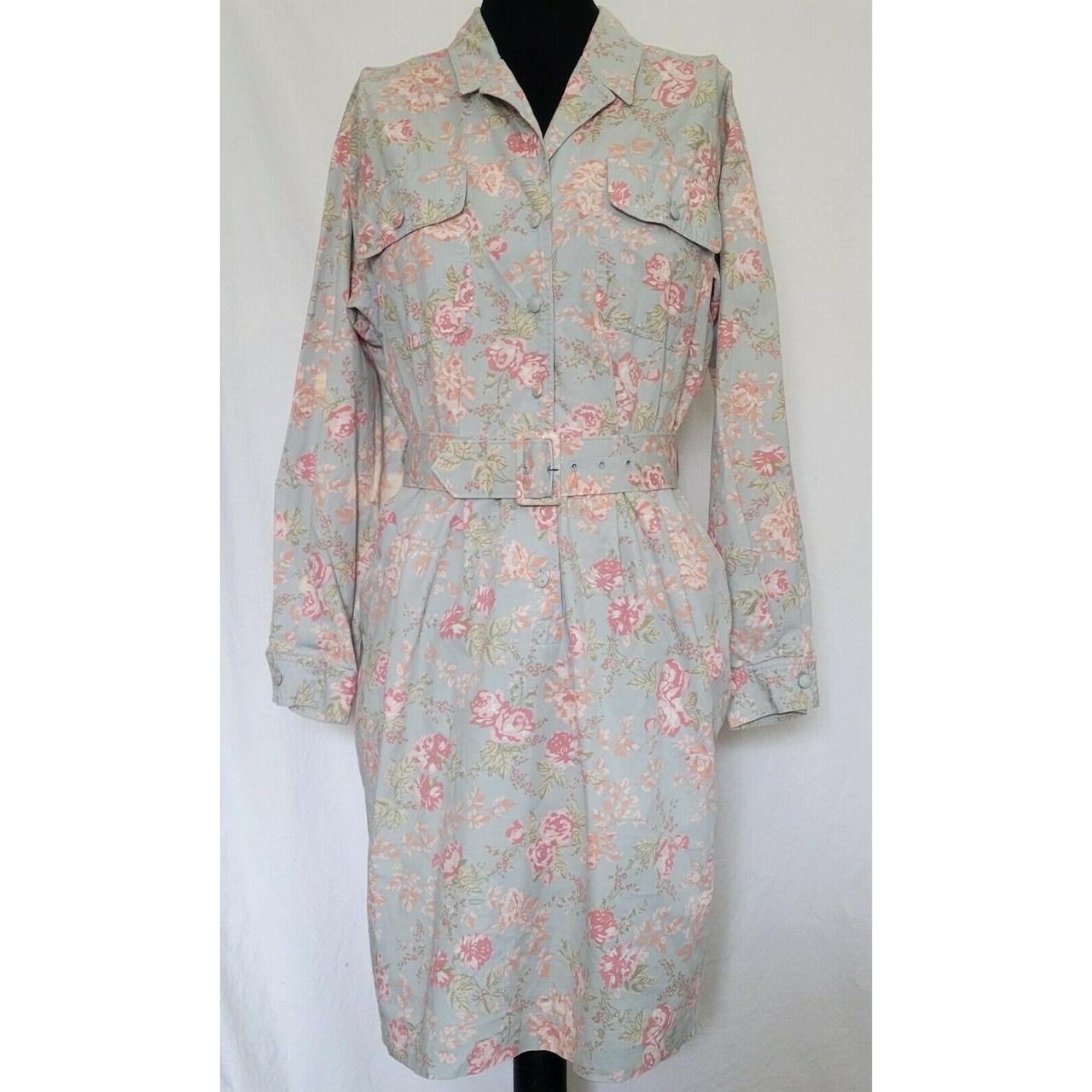 Laura ashley store vtg shirtwaist dress collar secretary floral cotton linen sz 8