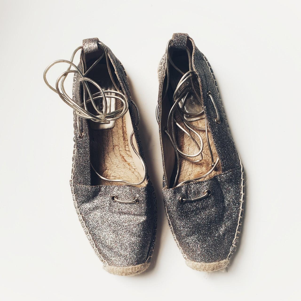 Zara glitter espadrilles metallic ankle lace up. Depop