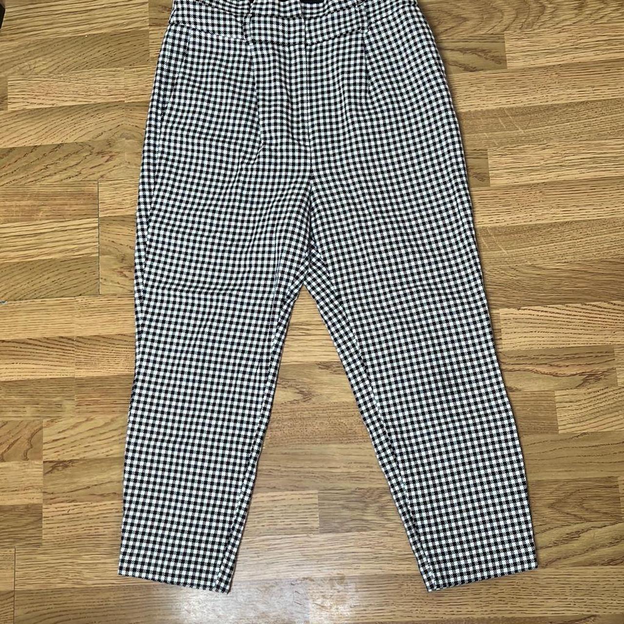 Beige Checked Paperbag Trousers Size Small Zara With Tie Waist | eBay