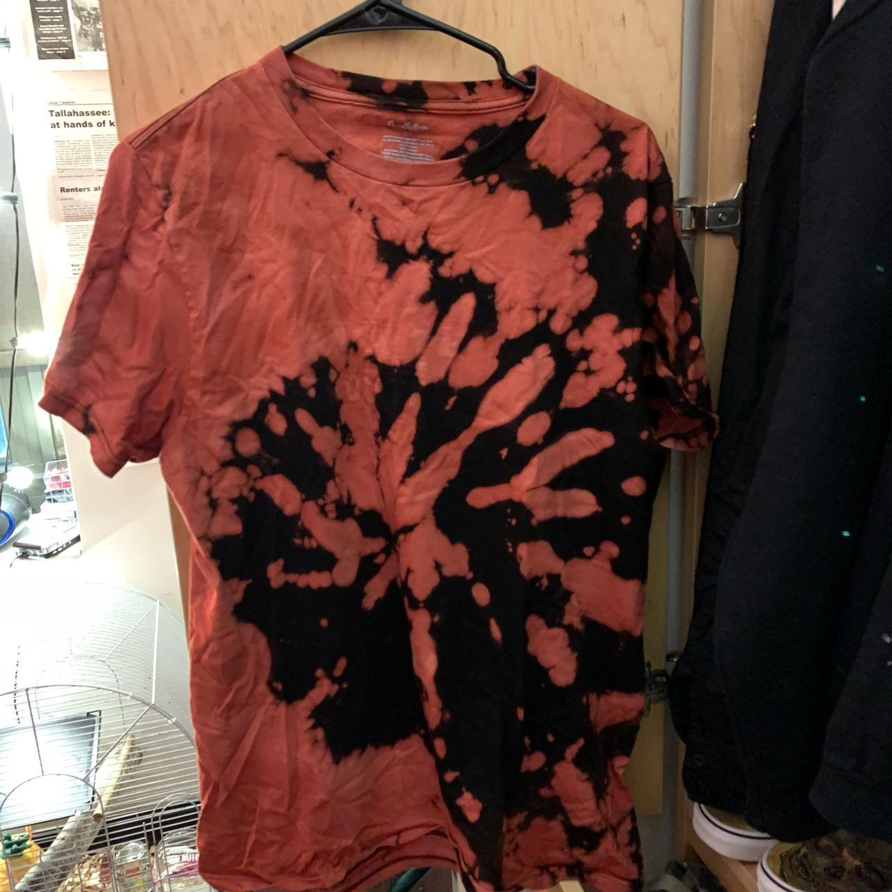 Red and black bleach tie dye short sleeve t-shirt... - Depop