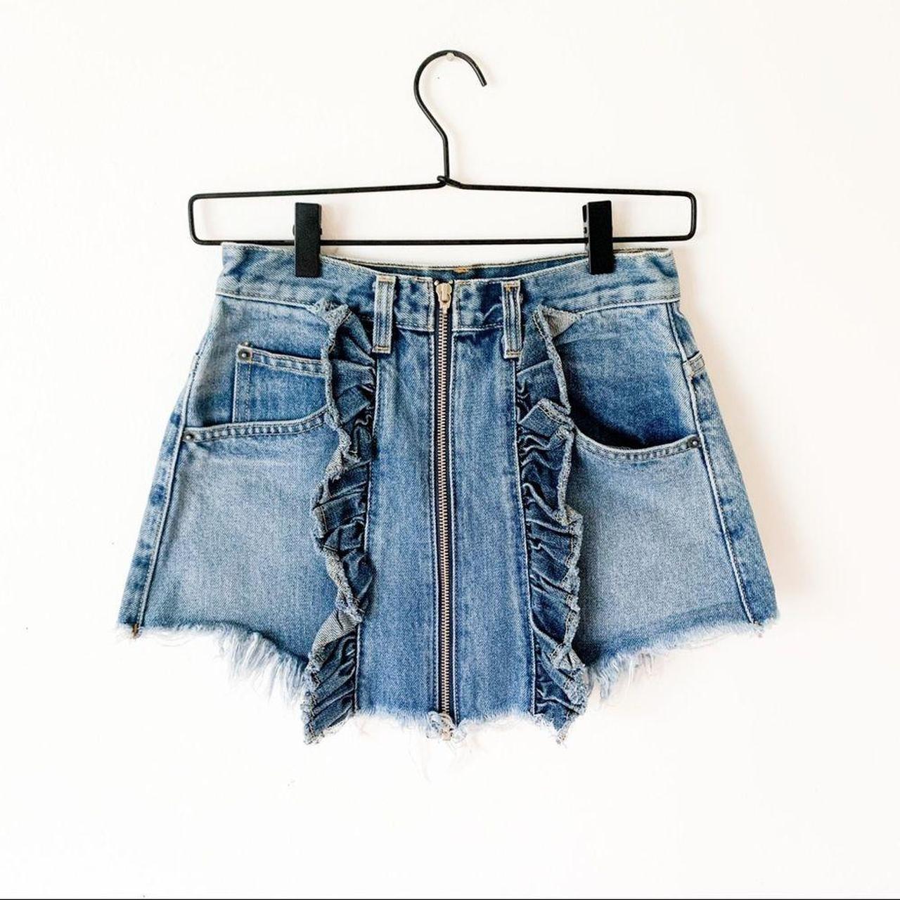 Carmar Beatrice ruffle zip front denim mini skirt