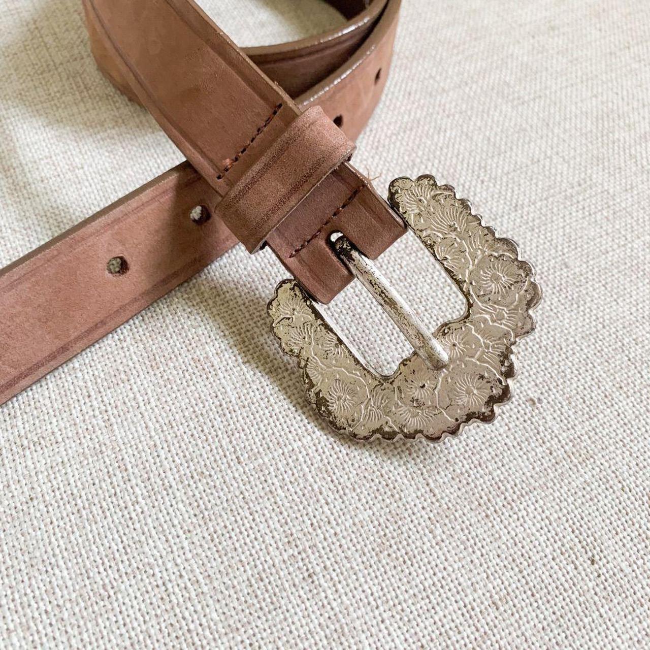 Eddie Bauer boho brown leather belt with floral... Depop