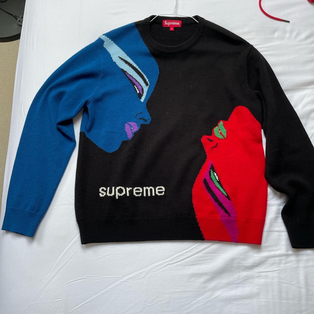 Supreme sweatshirt clearance blue and red