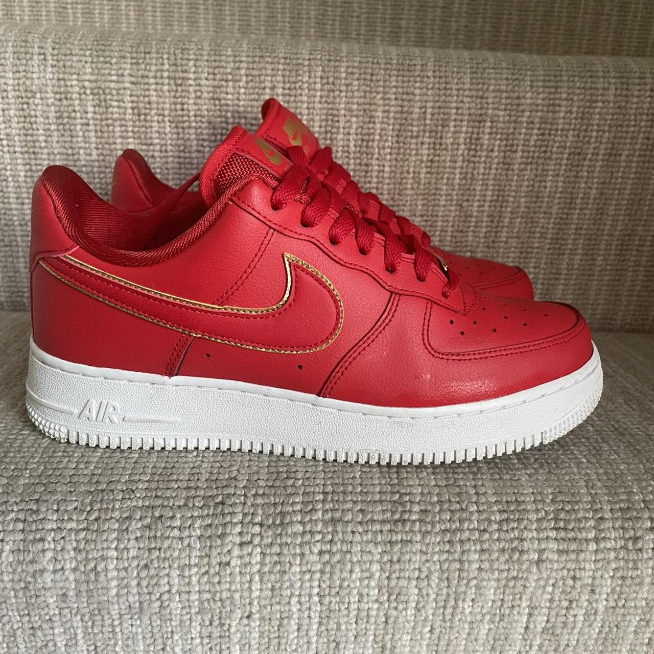 🤍Nike red & gold Air Force 1 🤍like brand new... - Depop