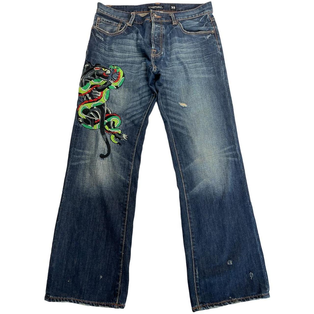 Ed hardy denim jeans W33 L32 Embroidered design on... - Depop