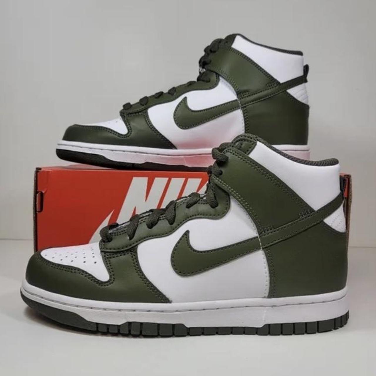 Nike Dunks Khaki high top Green 5Y which equates to... - Depop