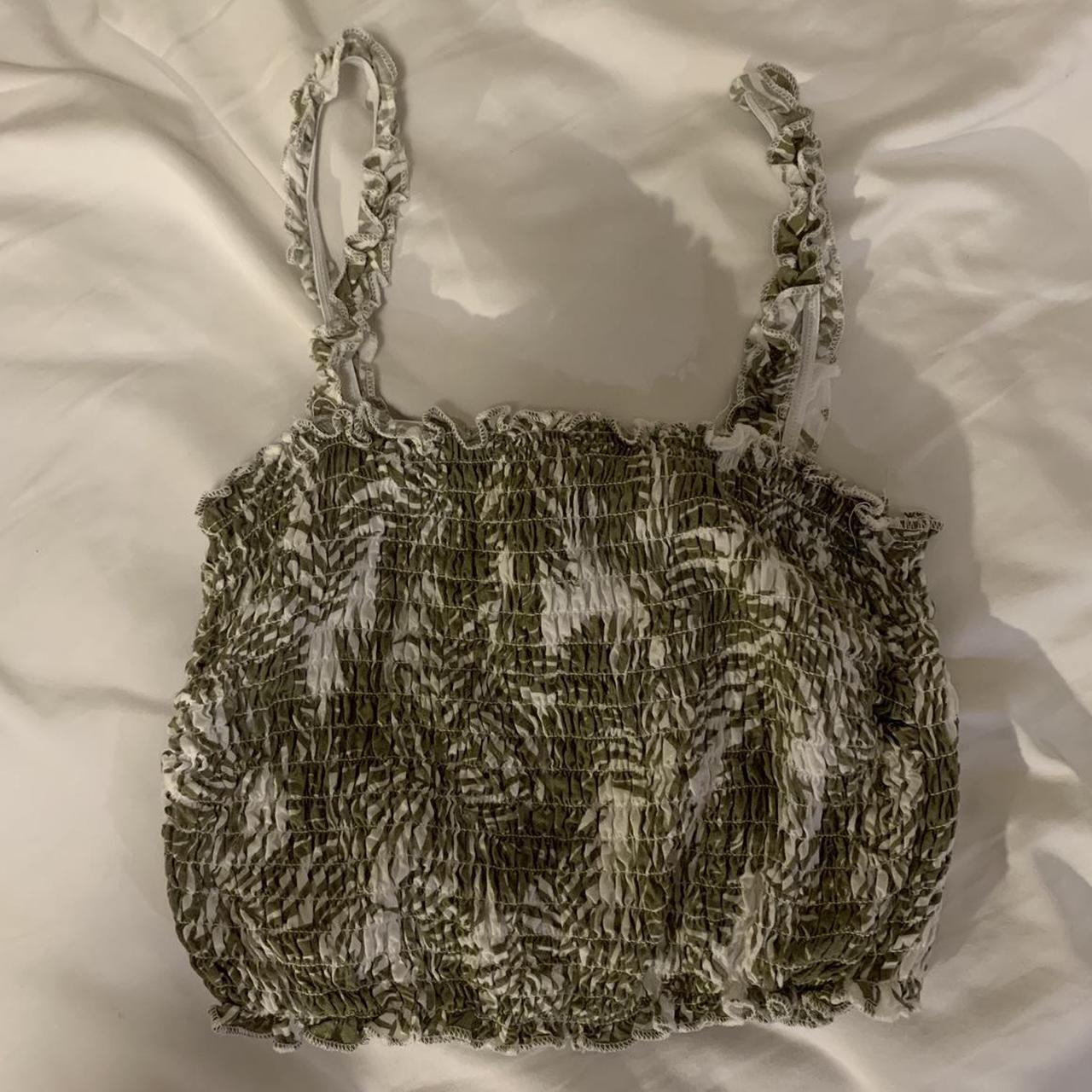 Green and white palm trees schrunch tank top Brand... Depop