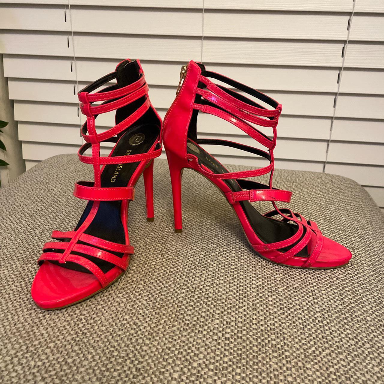 River island neon pink strappy heels. Size 6.... - Depop