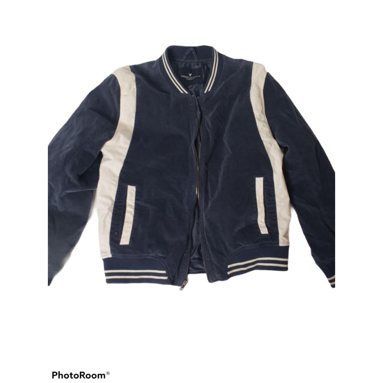 American Eagle Womens Blue Bomber Jacket American... Depop