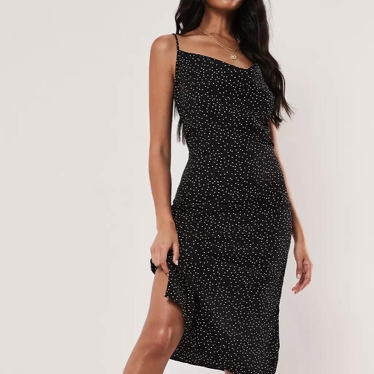 Missguided black polka dot cowl neck cami slip Depop