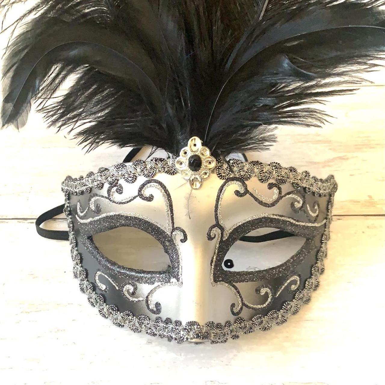 Masquerade Silver and Black Facemasks Depop