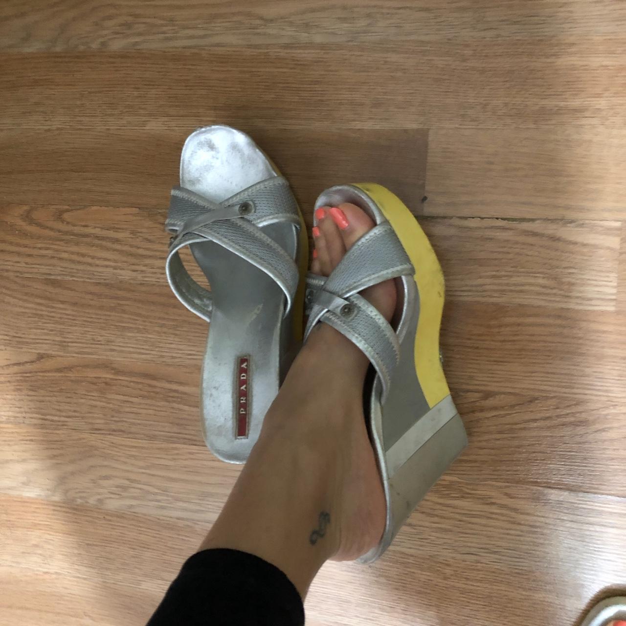 Prada silver clearance wedge sandals