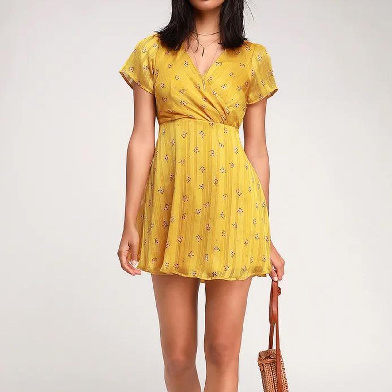 Lulus Elegant Edith Mustard Yellow Floral Print... - Depop