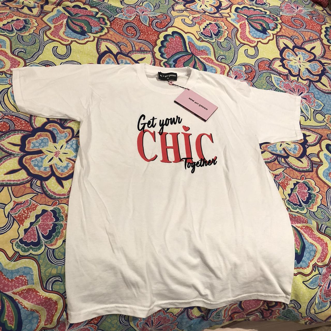 chic graphic slogan tee white t-shirt new girl order... - Depop