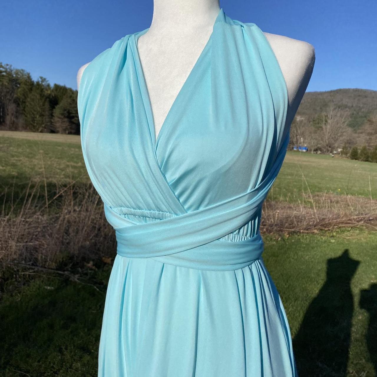 90s Aquamarine Wrap Dress 👗🧜🏼‍♀️🌊🐬🏝 Light blue wrap... - Depop