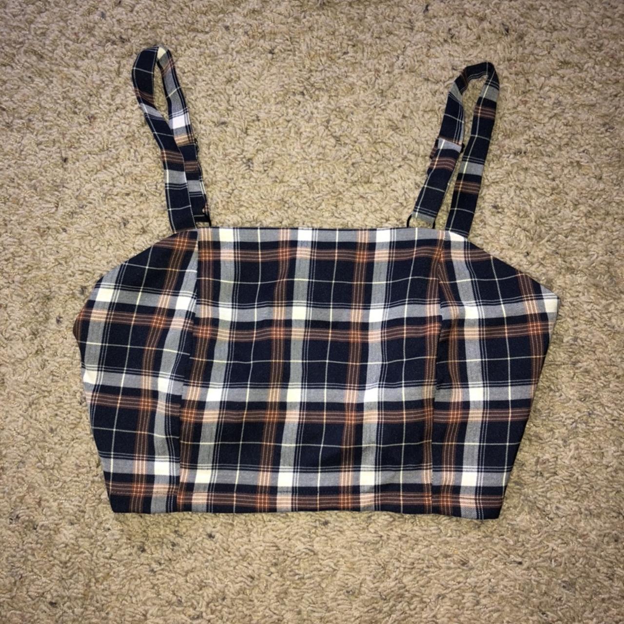 Cute crop plaid top/vintages style Size:M - Depop