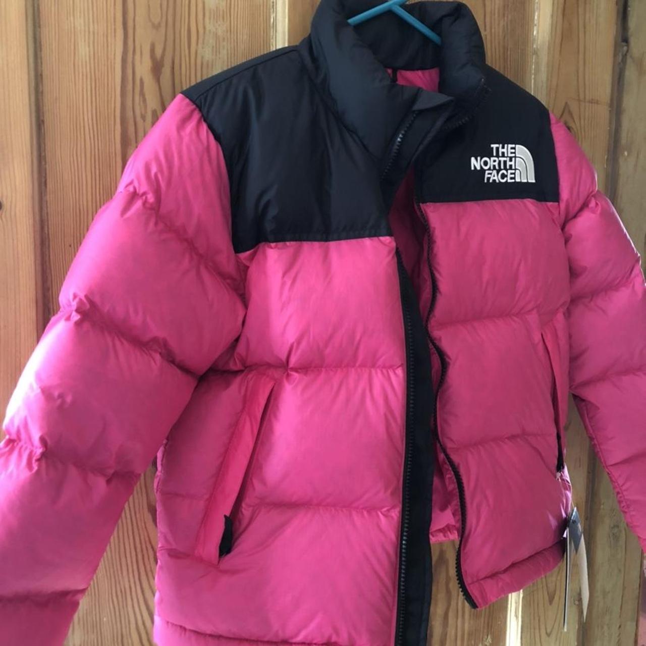 north face pink nuptse 700 1996 retro puffer jacket. - Depop