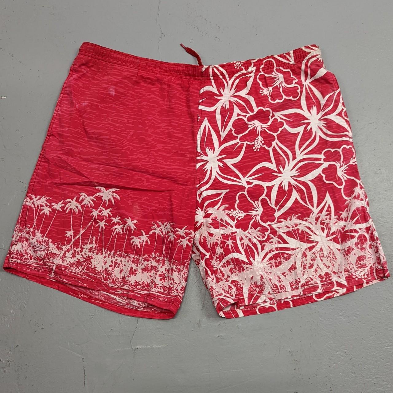 Hawaiian Island Red Flower Swim Trunks Hibiscus... - Depop