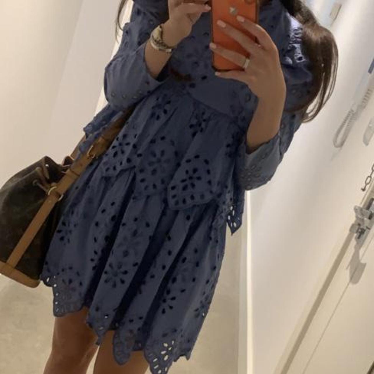 Zara cornflower blue embroidery dress Sold out... Depop