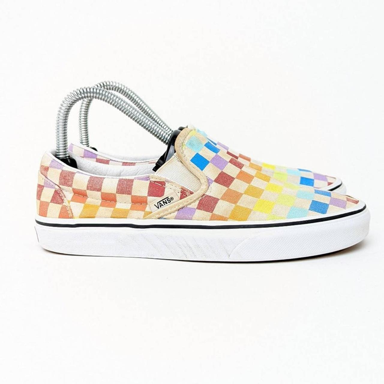 rainbow checkered vans slides