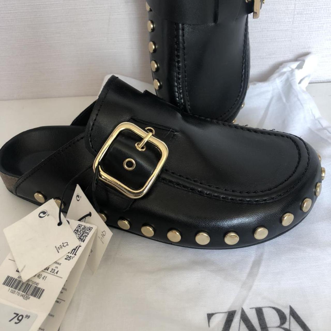 Zara leather clogs with studs and buckle Brand new... Depop