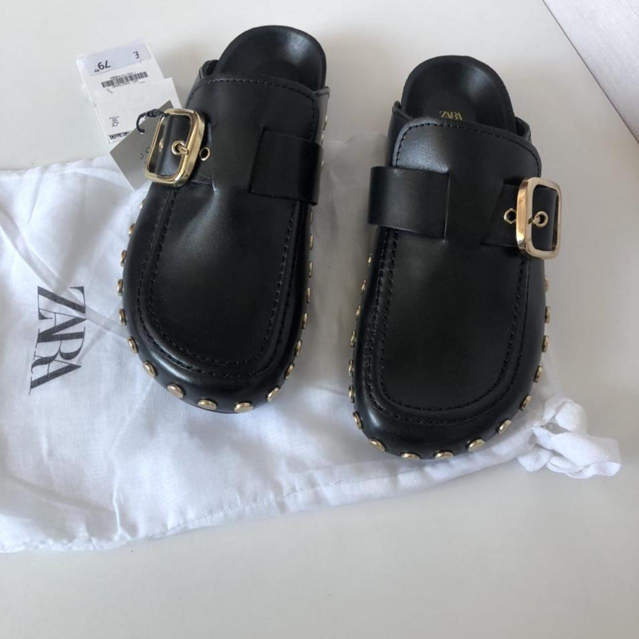 Zara leather clogs with studs and buckle Brand new... Depop