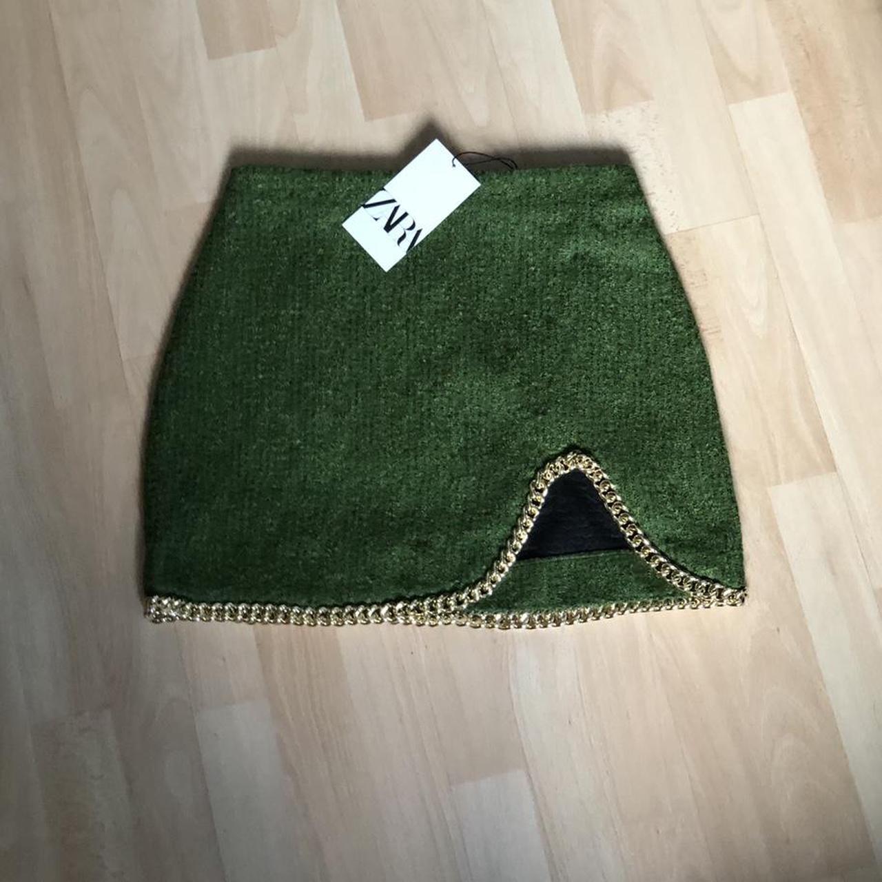 zara green chain skirt