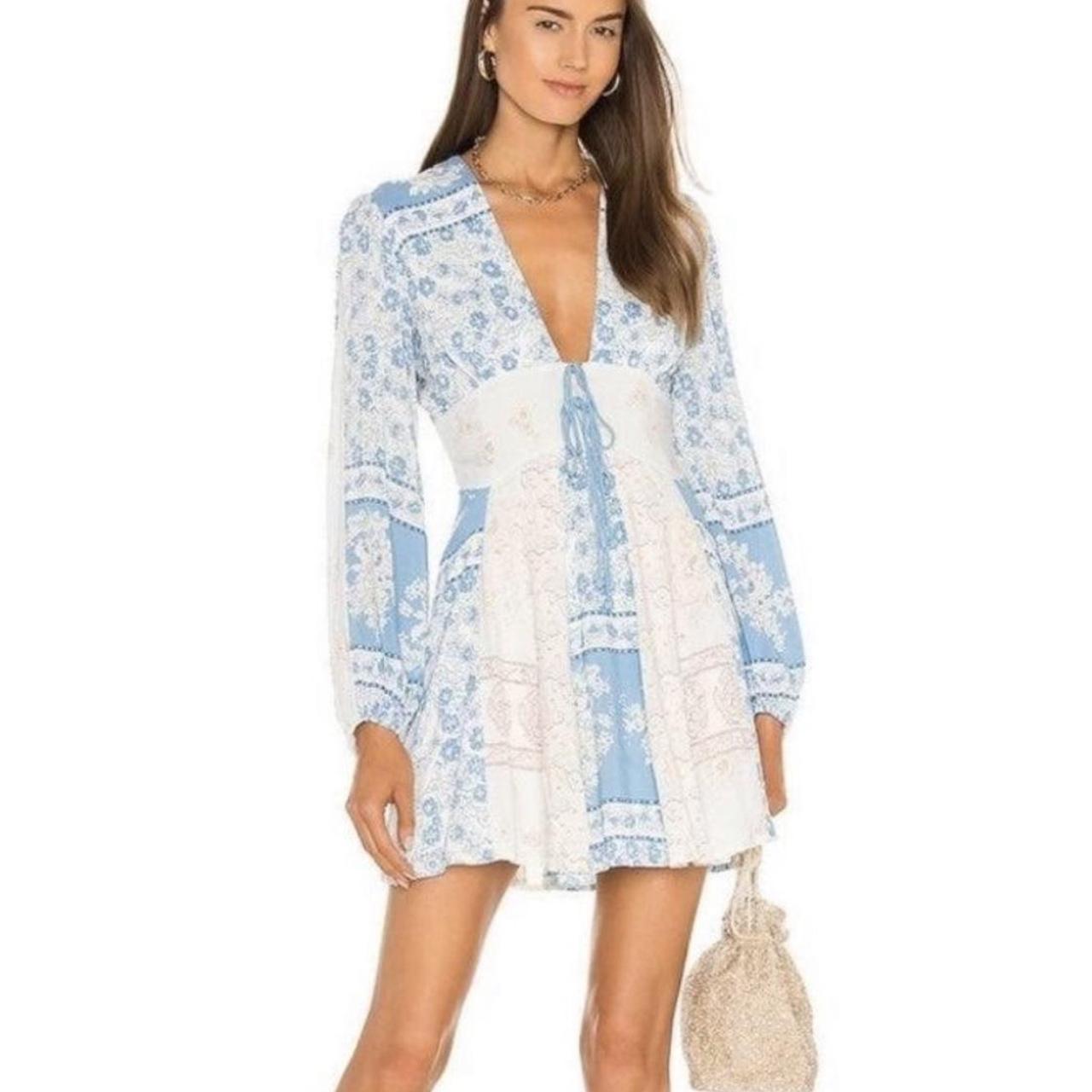 Free people long sleeve dress blue patchwork never