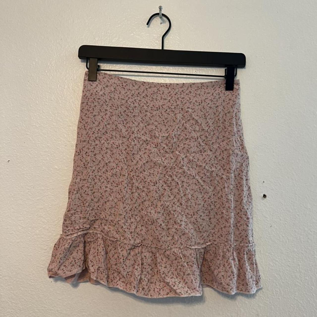 Brandy Melville pink floral skirt. Super cute with a... - Depop