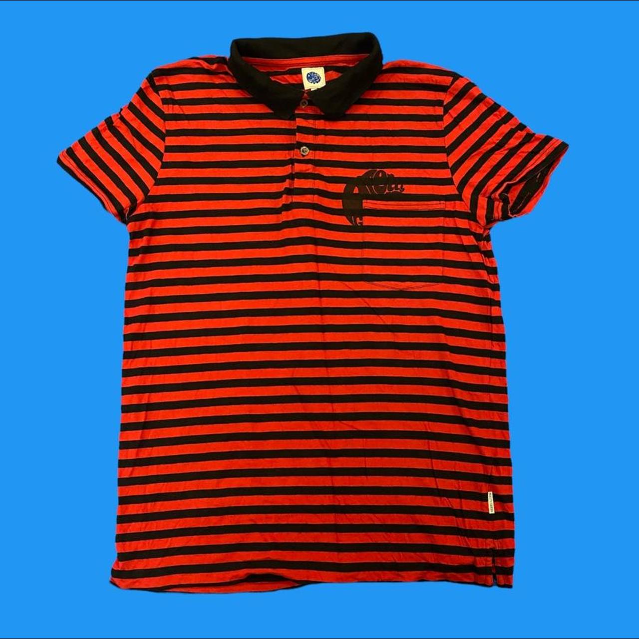 Black and red striped polo shirt by Pretty Green. Depop