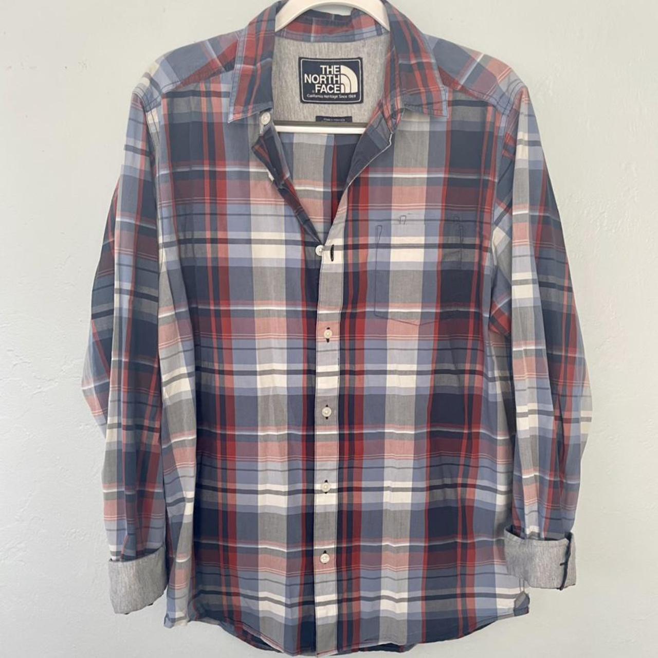 The North Face Men's Red and Blue Shirt | Depop