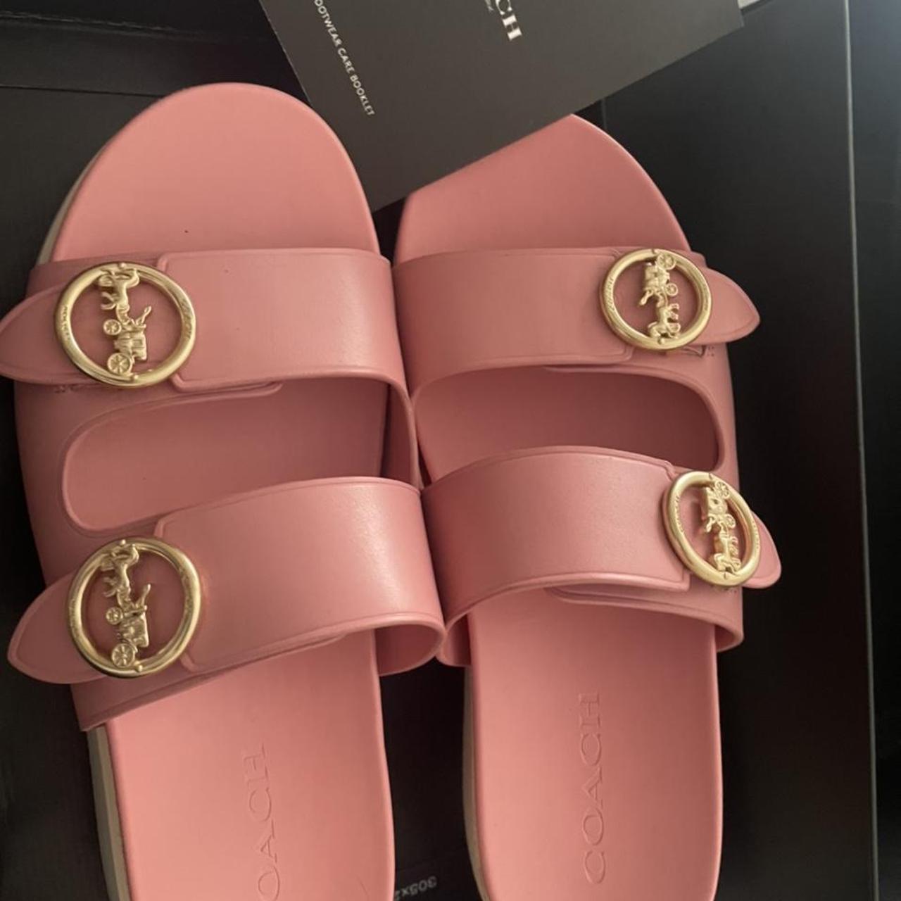 Coach Women's Pink and White Sandals | Depop