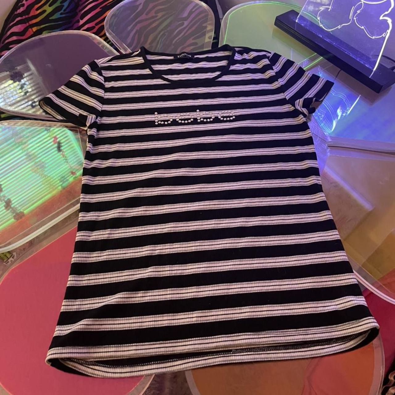 Vintage Y2k Bebe Black And White Striped Shirt With... - Depop