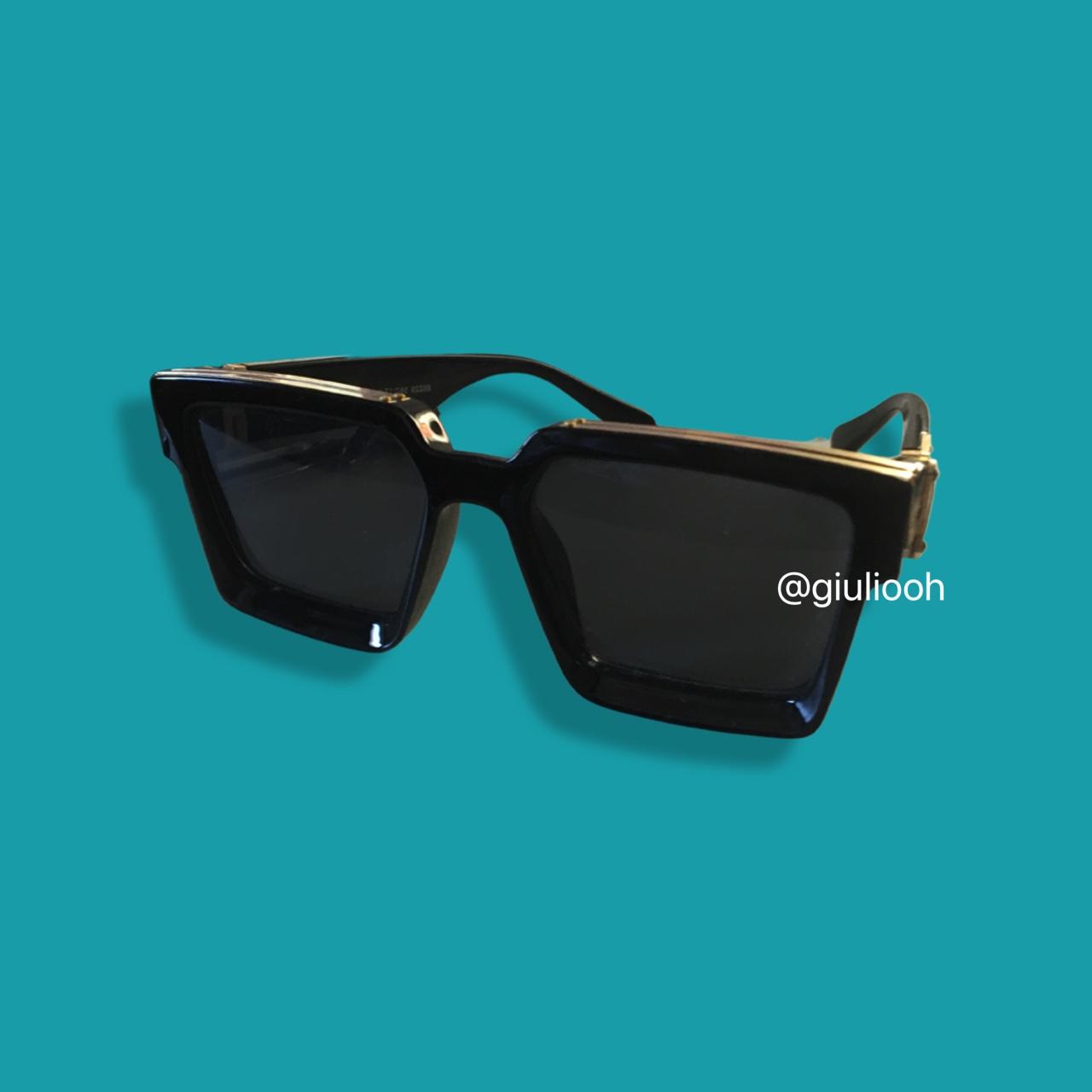 Louis Vuitton Men's Black and Gold Sunglasses Depop
