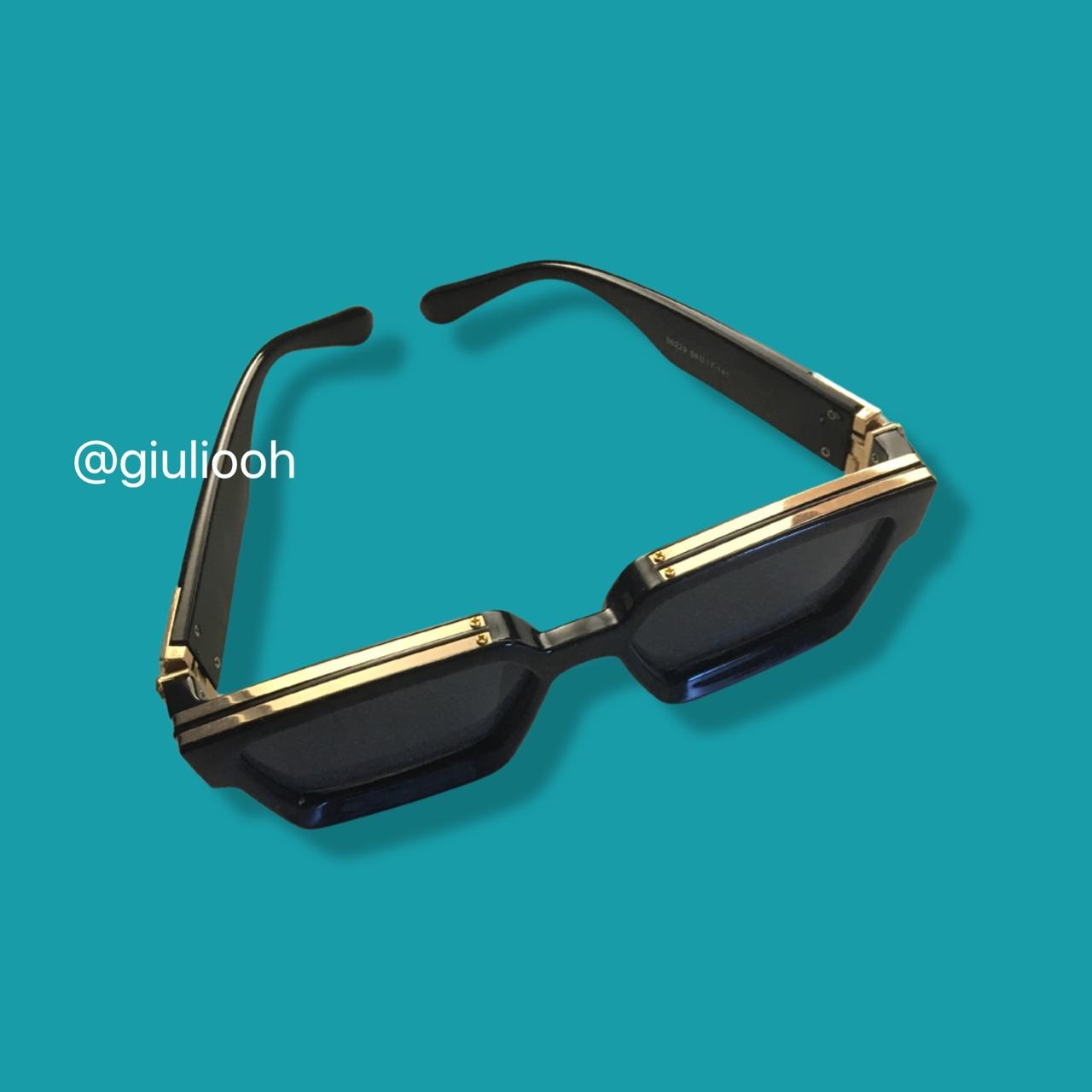 Louis Vuitton Men's Black and Gold Sunglasses Depop