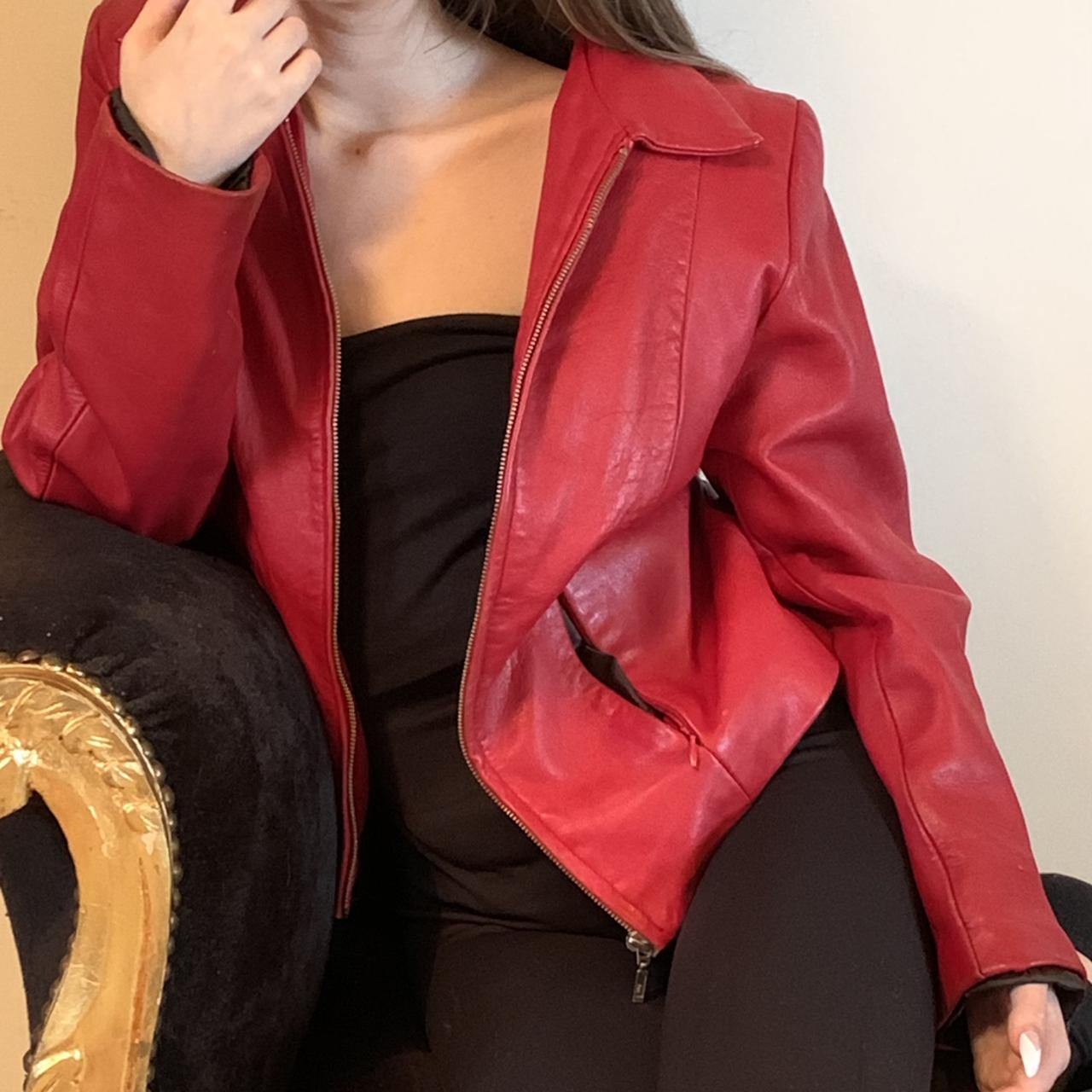 Milan 100% real red leather jacket size 10. zipper... - Depop
