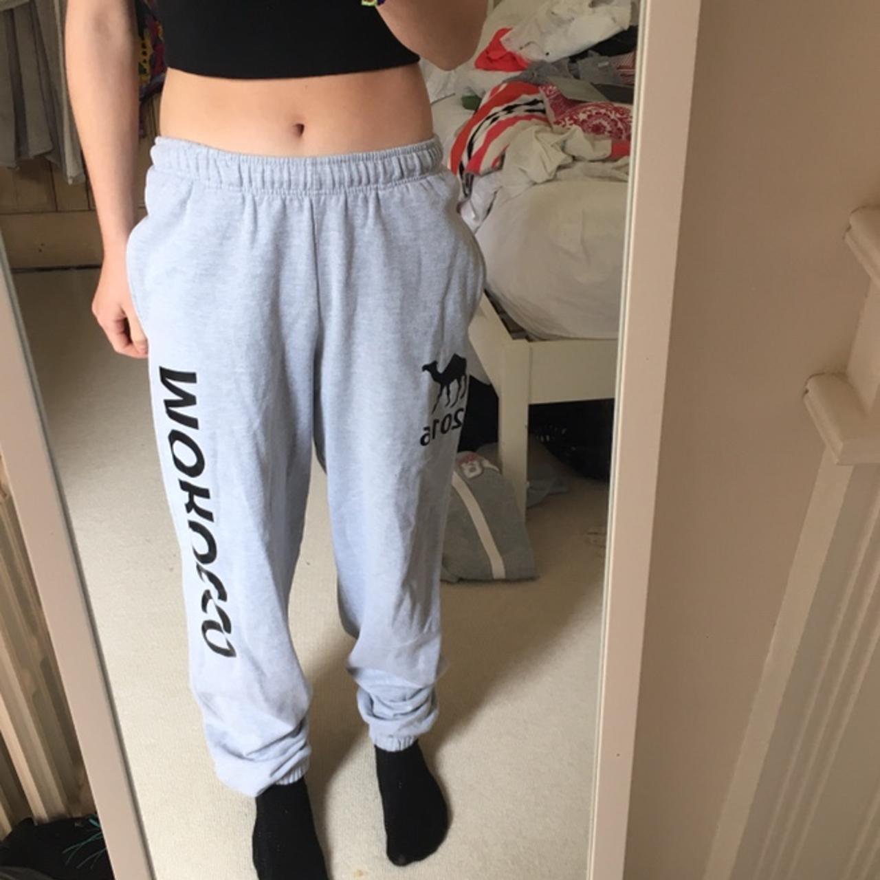 Grey baggy tracksuit bottoms MOROCCO written down... - Depop