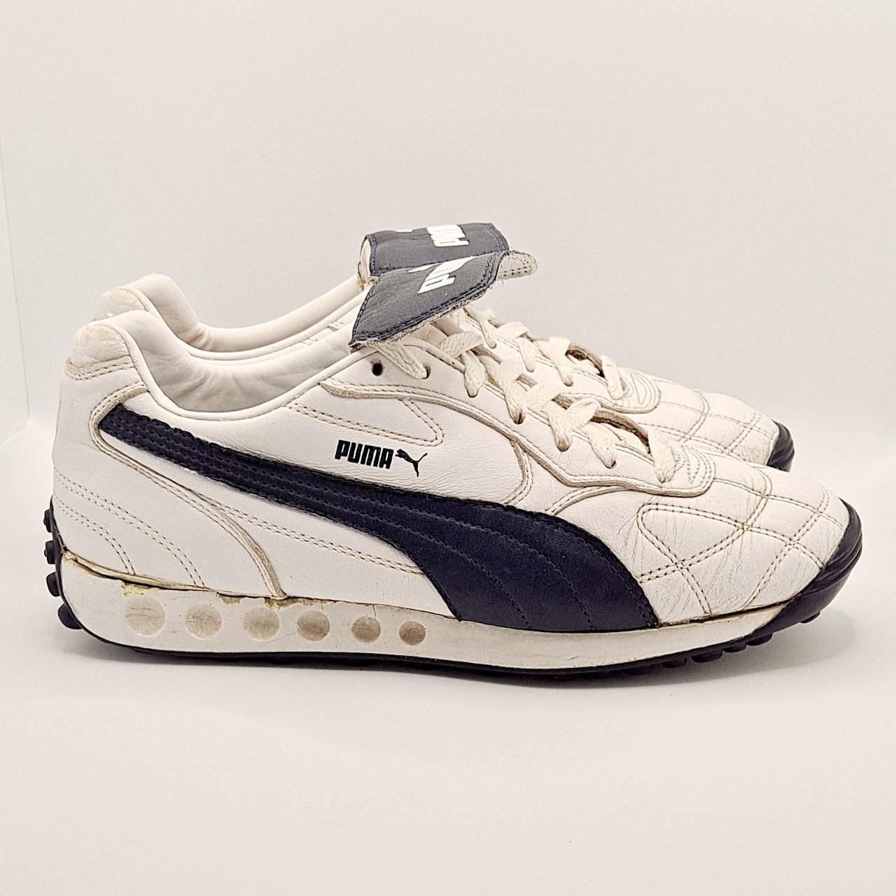 N032 2002 PUMA AVANTI TRAINERS, WHITE & NAVY... - Depop