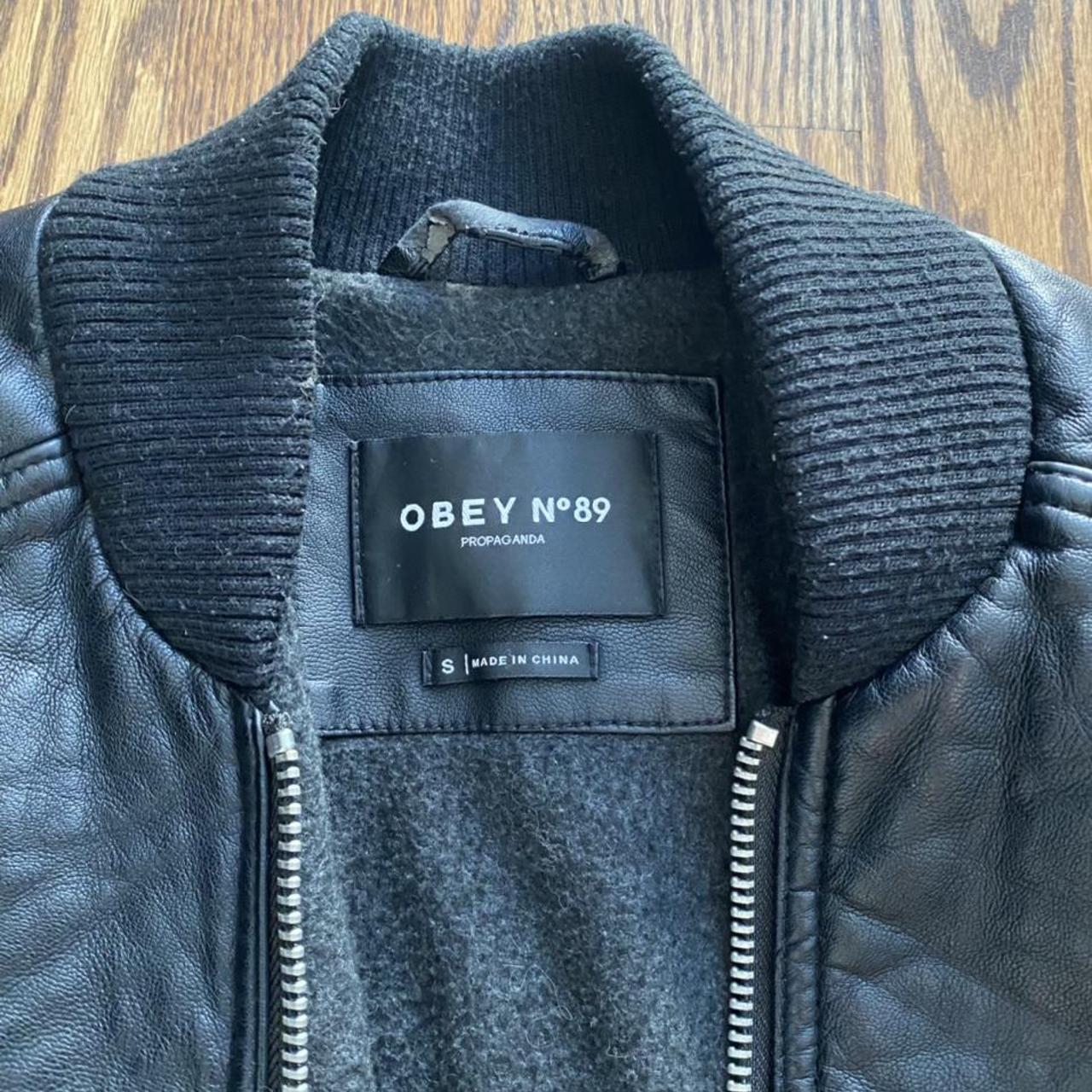 Obey leather bomber jacket. Size small #y2k #obey... - Depop