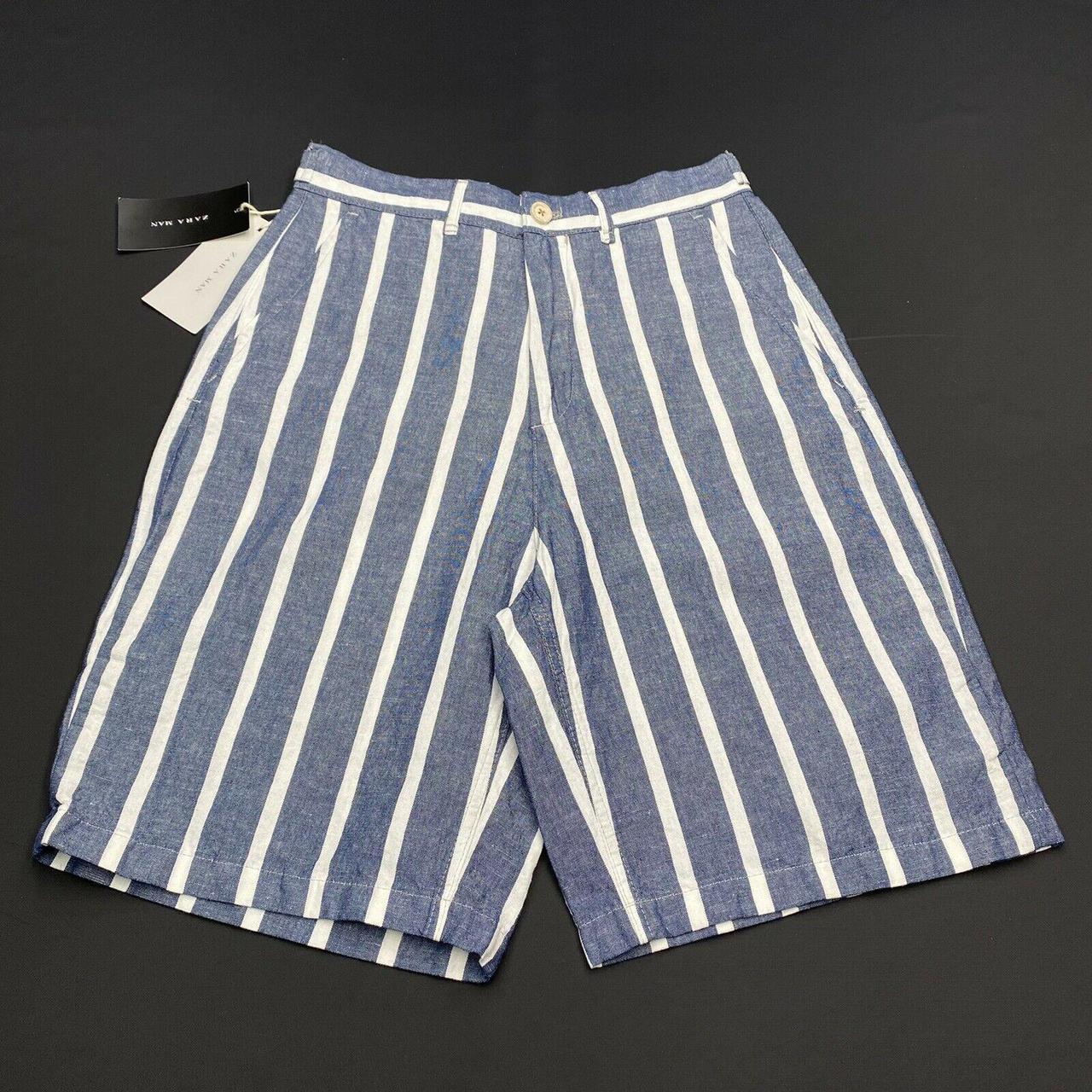 NWT Zara Man Flat Front Striped Linen Blend Shorts... Depop
