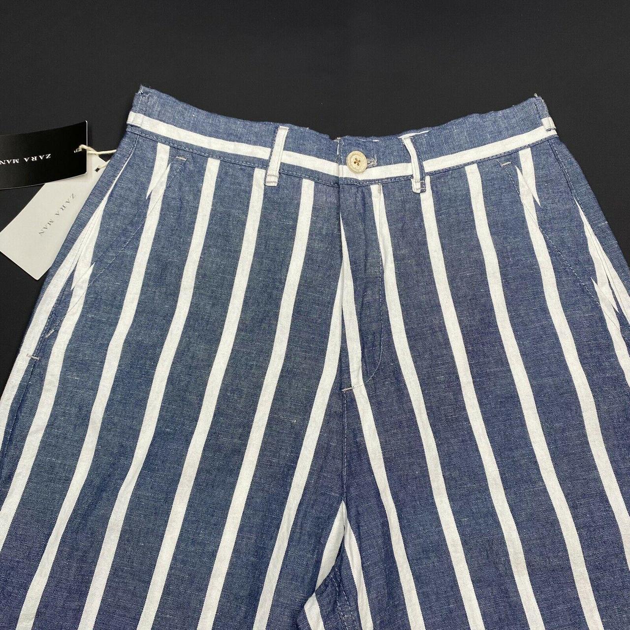 NWT - Zara Man Flat Front Striped Linen Blend Shorts... - Depop