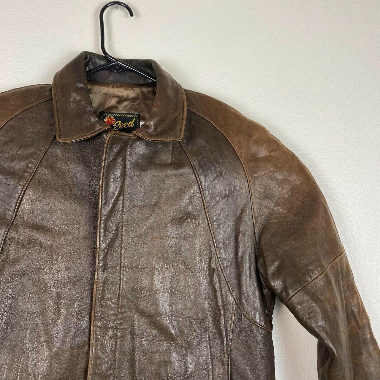 Vintage Reed Leather Bomber Jacket 90s Brown Full... - Depop