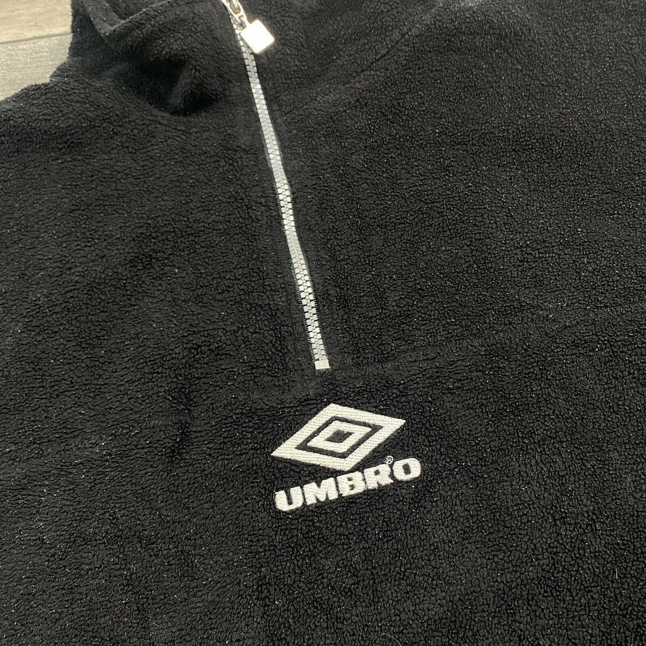 VINTAGE UMBRO MENS BLACK 90s BIG LOGO 1/4 ZIP POLAR... - Depop