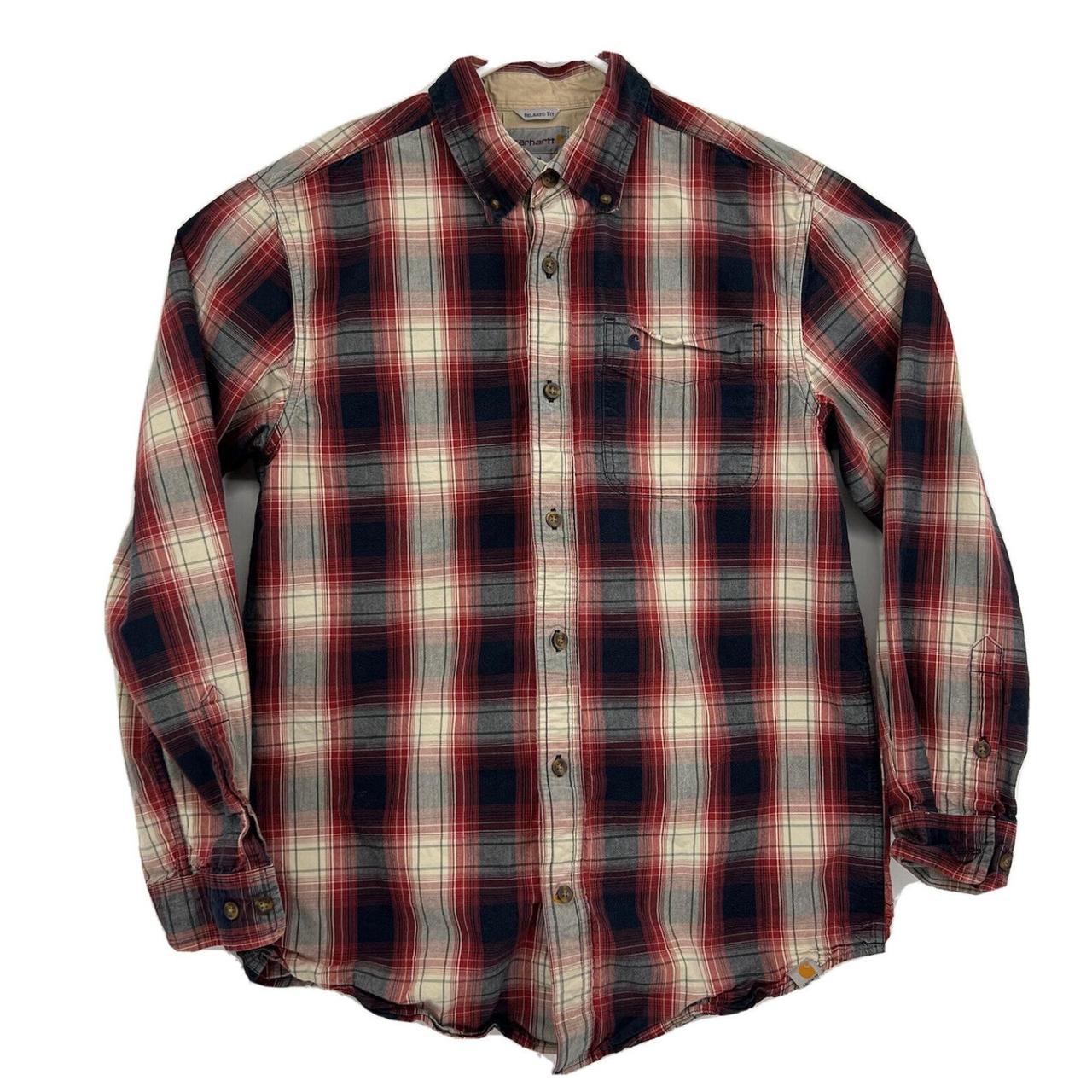 Carhartt Mens Shirt Button Up Red Plaid Relaxed Fit... - Depop